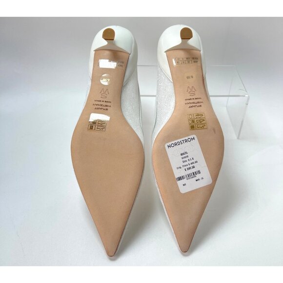 Stuart Weitzman Eva 35 Pumps White Sparkle Mesh Kitten Heel Women Size 39 US8.5B - Picture 8 of 11